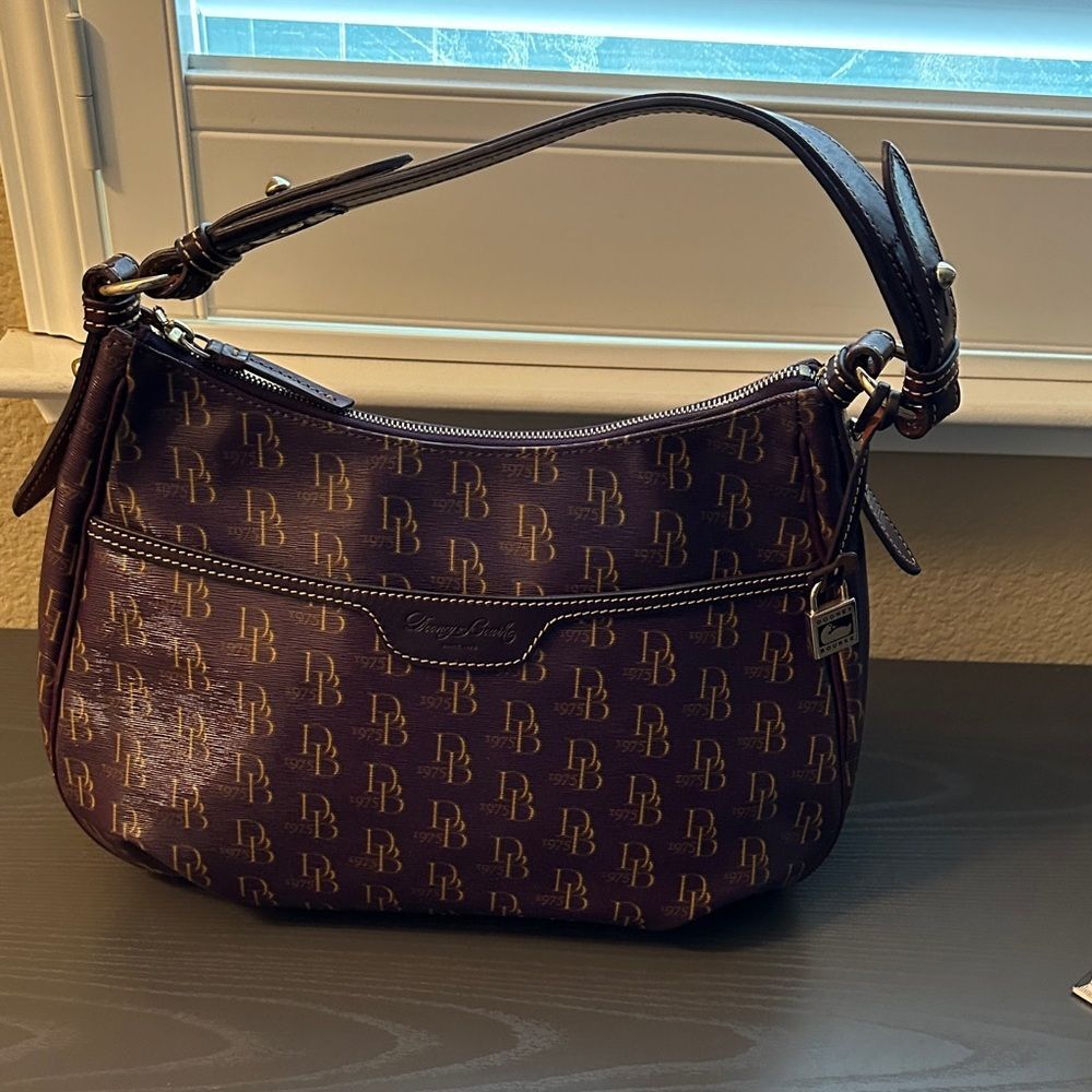 Dooney & Bourke Purple and Gold Monogram 1975 Shoulder Bag